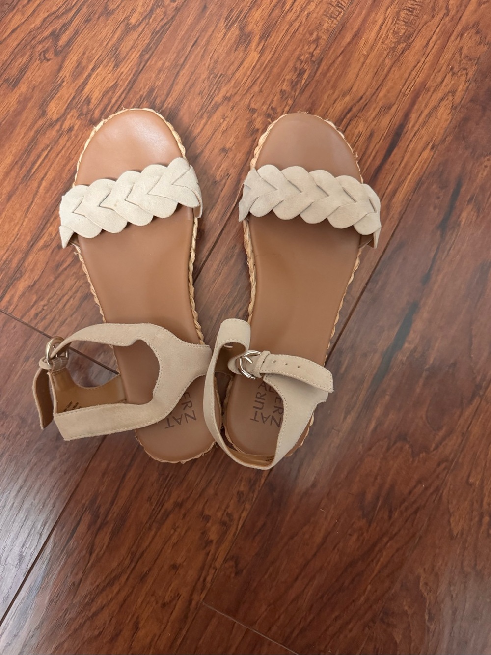 Naturalizer Tan and Cream Braided Strap Sandals